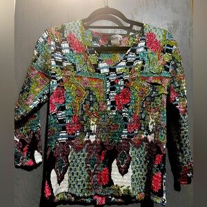 Vintage V-neck blouse Alberto Makali floral design and satin-style fabric